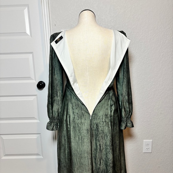 Dolce Viva Collection Sage Green Abstract Print Long Sleeve Midi Dress Size L - Picture 5 of 9